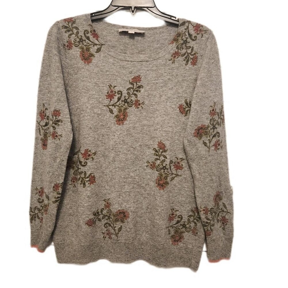 The Loft Floral Patterned Gray Wool Blend Sweater Size S